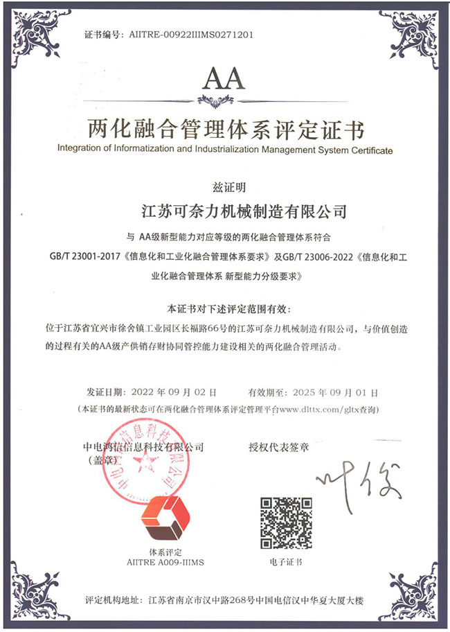 兩化融合管理體系A(chǔ)A級(jí)企業(yè)